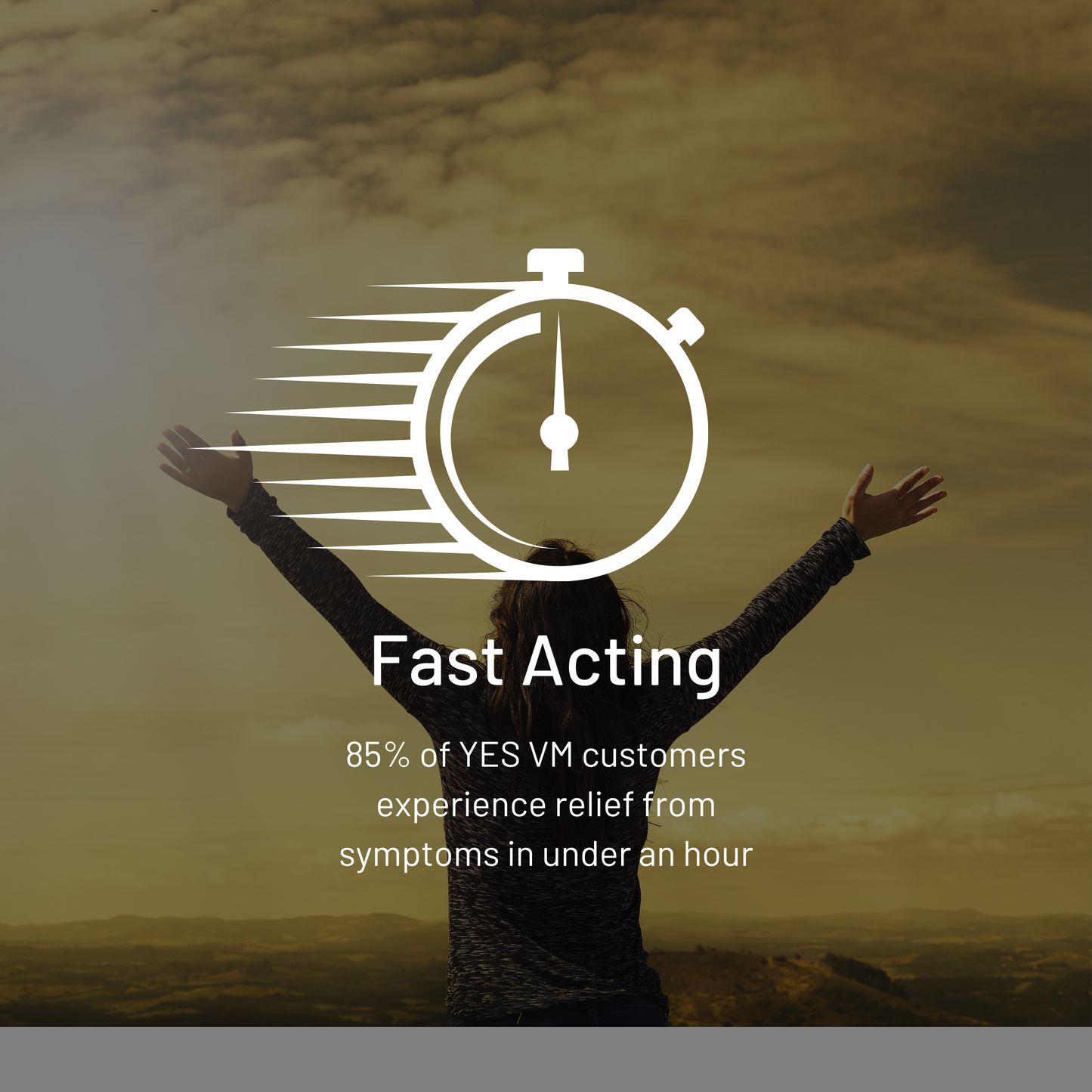 AH!YES VM fast acting.  85% of AH!YES VM customers experience relief from symptoms in under an hour.